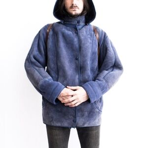 Men's Blue Sheepskin Coat (Medium)